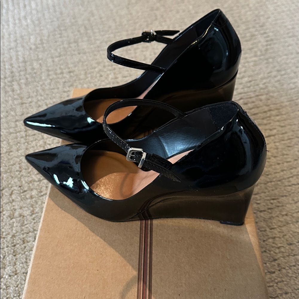 Anthropologie Maeve Mary Jane Patent Leather Wedge Heels - Picture 4 of 9